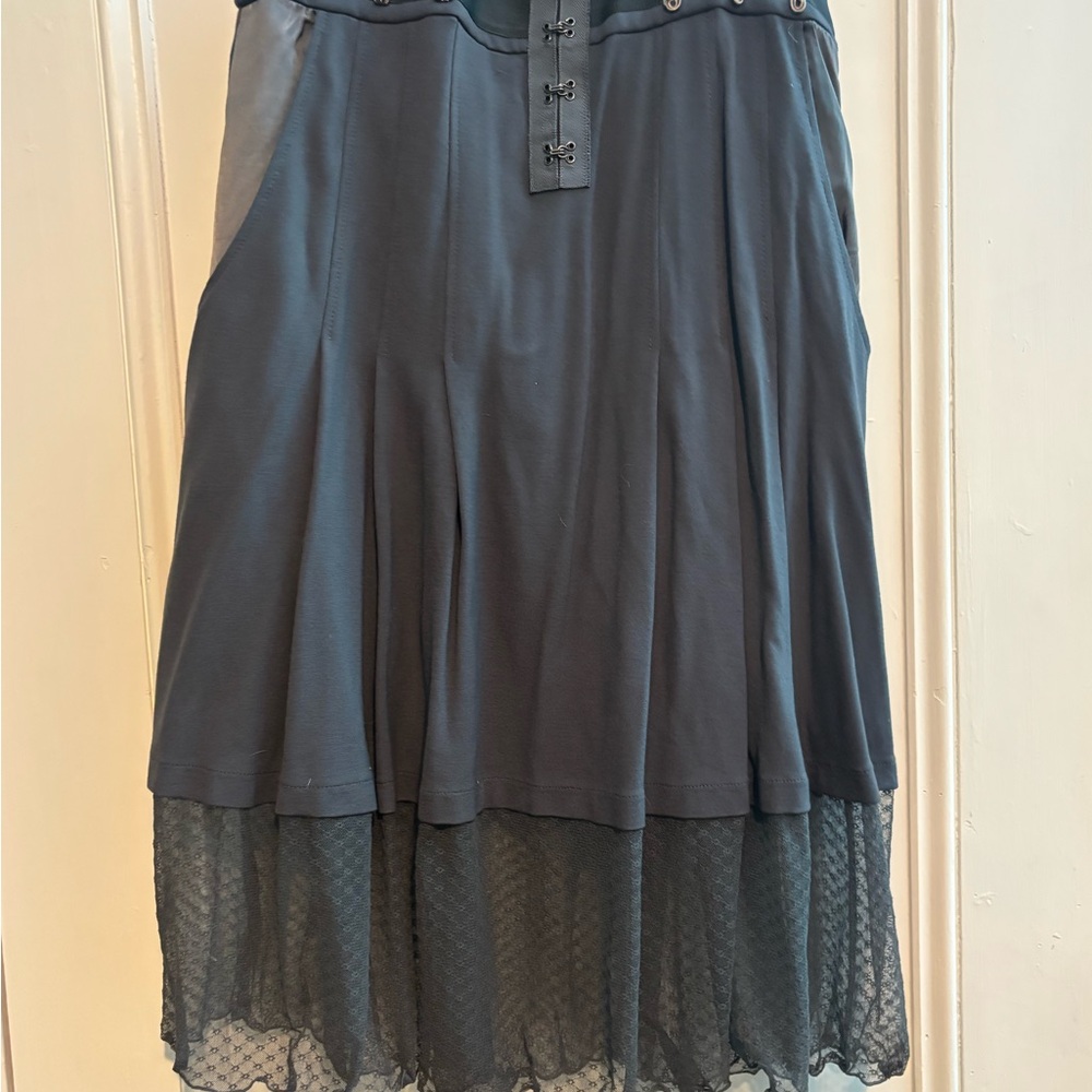Boutique label Gray Layered A-Line Skirt with Lace Hem